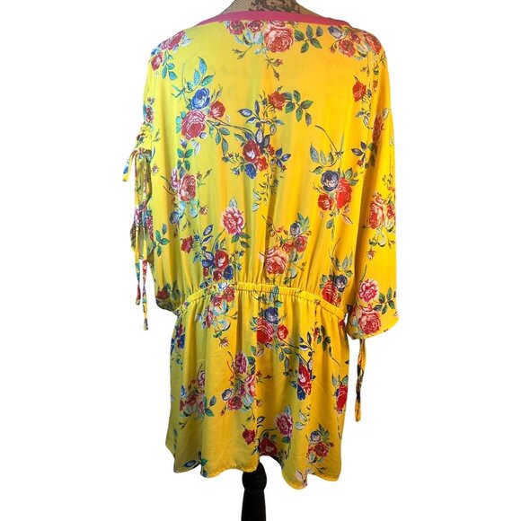 Tunic Top Sz 3XL The Pioneer Woman Floral Yellow Pink Trim Sheer Beachy Cottage - Picture 3 of 4
